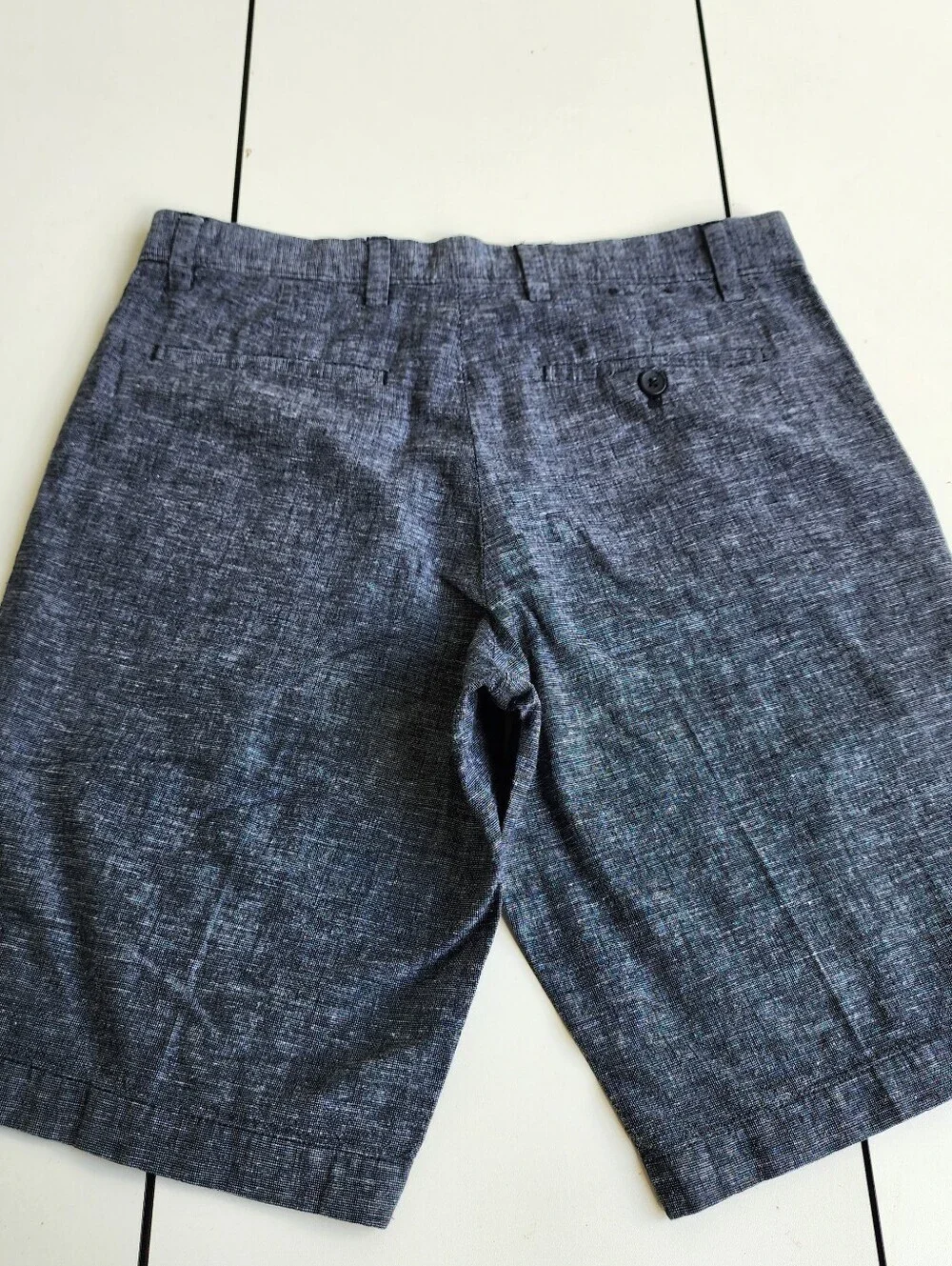 Banana Republic Men Solid Blue Linen Cotton Flat Front Chino Cambridge Shorts 30